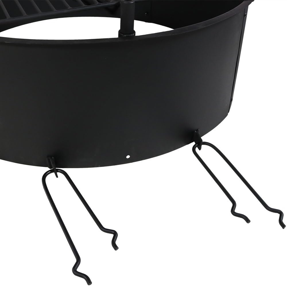 36 Inch Heavy Duty Steel Wood Burning Fire Pit with Cooking Grate and Fire Poker X22733