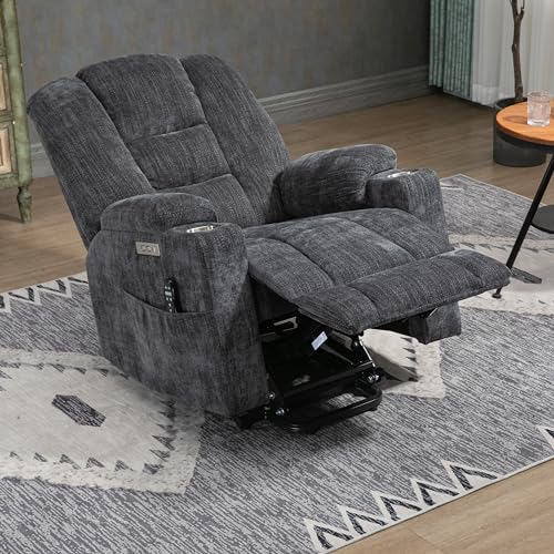 Grey Power Lift Recliner Chair with Massage and Heat H4625