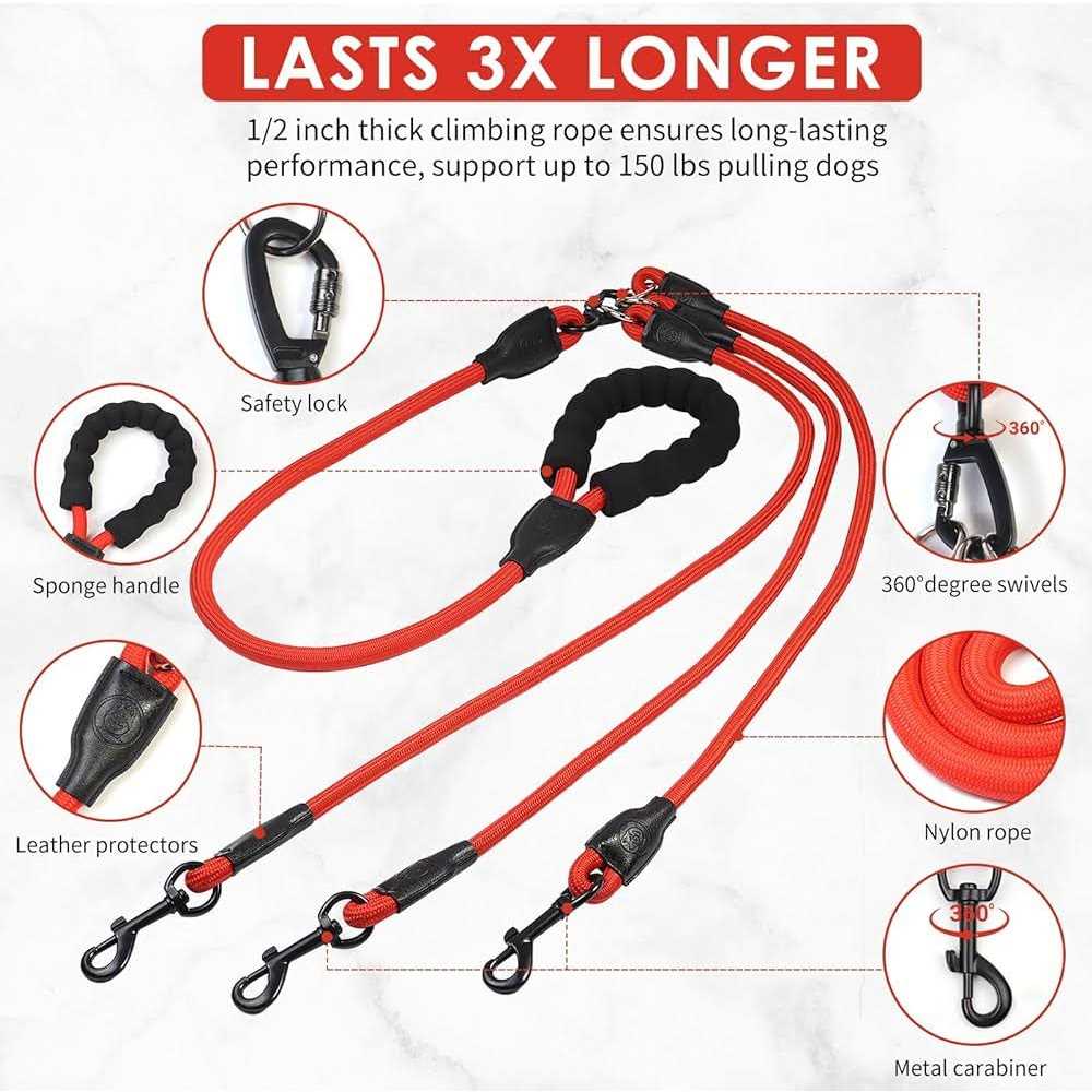 Heavy Duty 3 Way No Tangle Dog Leash with Padded Handle W4821