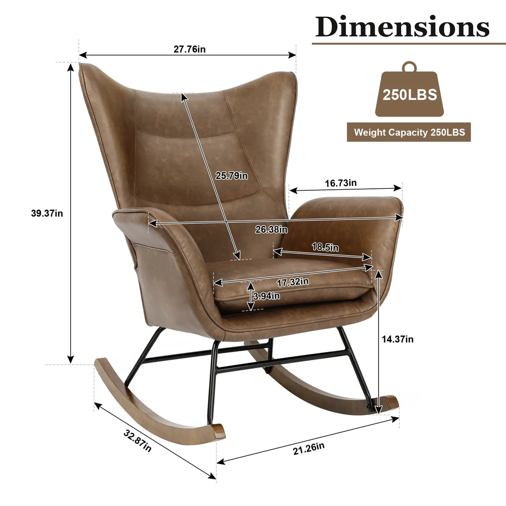 Brown PU Leather Rocker Glider Chair with Wooden Base I740001