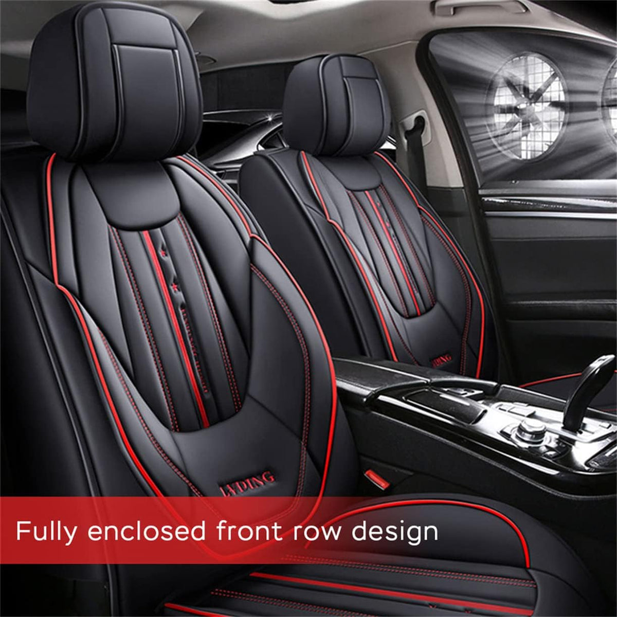 Waterproof PU Leather Car Seat Covers for Front and Rear Seats, Black Y656423