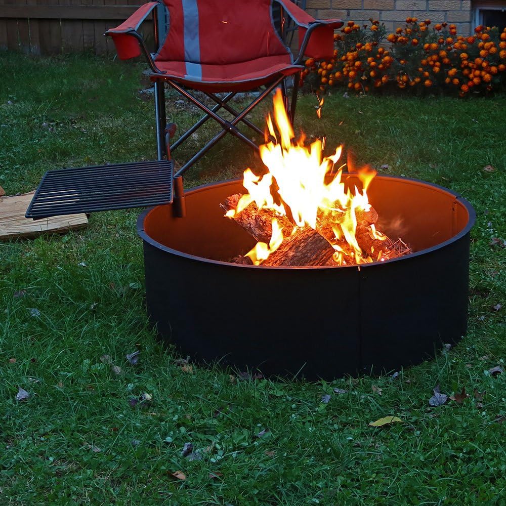 36 Inch Heavy Duty Steel Wood Burning Fire Pit with Cooking Grate and Fire Poker X22733