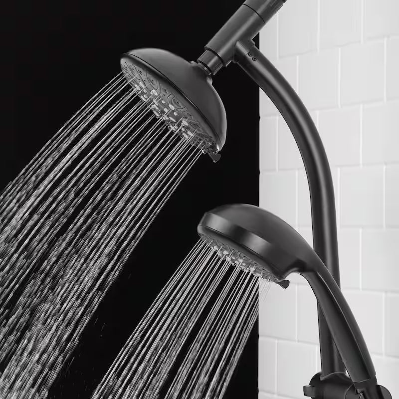 Matte Black 6-Spray Raincan Showerhead with Handshower P21349