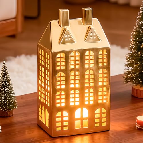 White Ceramic Christmas Village House with Lights U10618