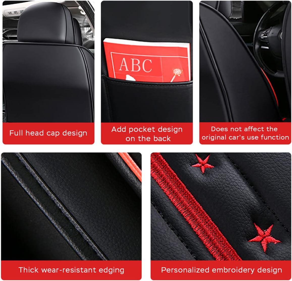 Waterproof PU Leather Car Seat Covers for Front and Rear Seats, Black Y656423