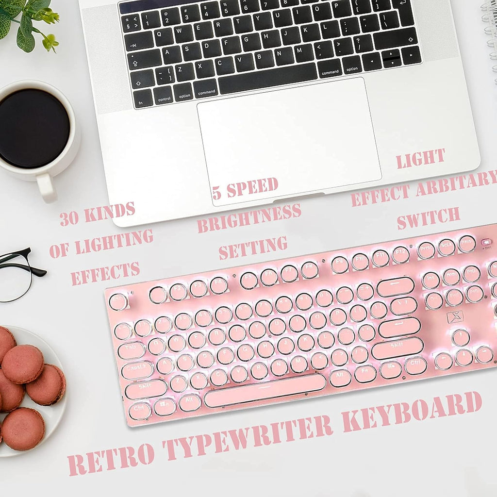 Pink Retro Typewriter-Style Wired Gaming Keyboard and Mouse Combo F757030