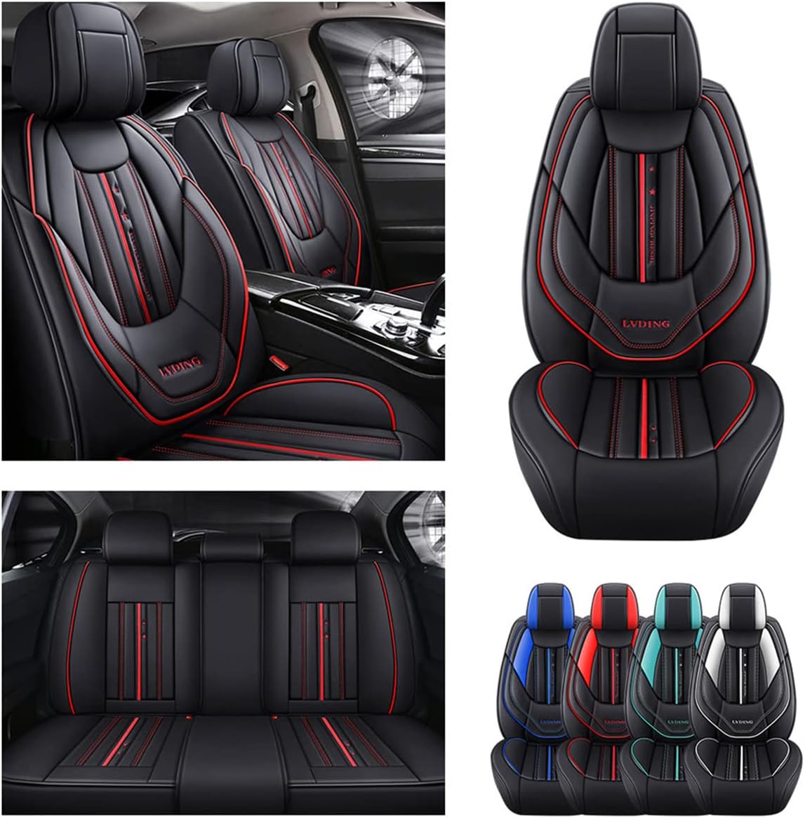 Waterproof PU Leather Car Seat Covers for Front and Rear Seats, Black Y656423