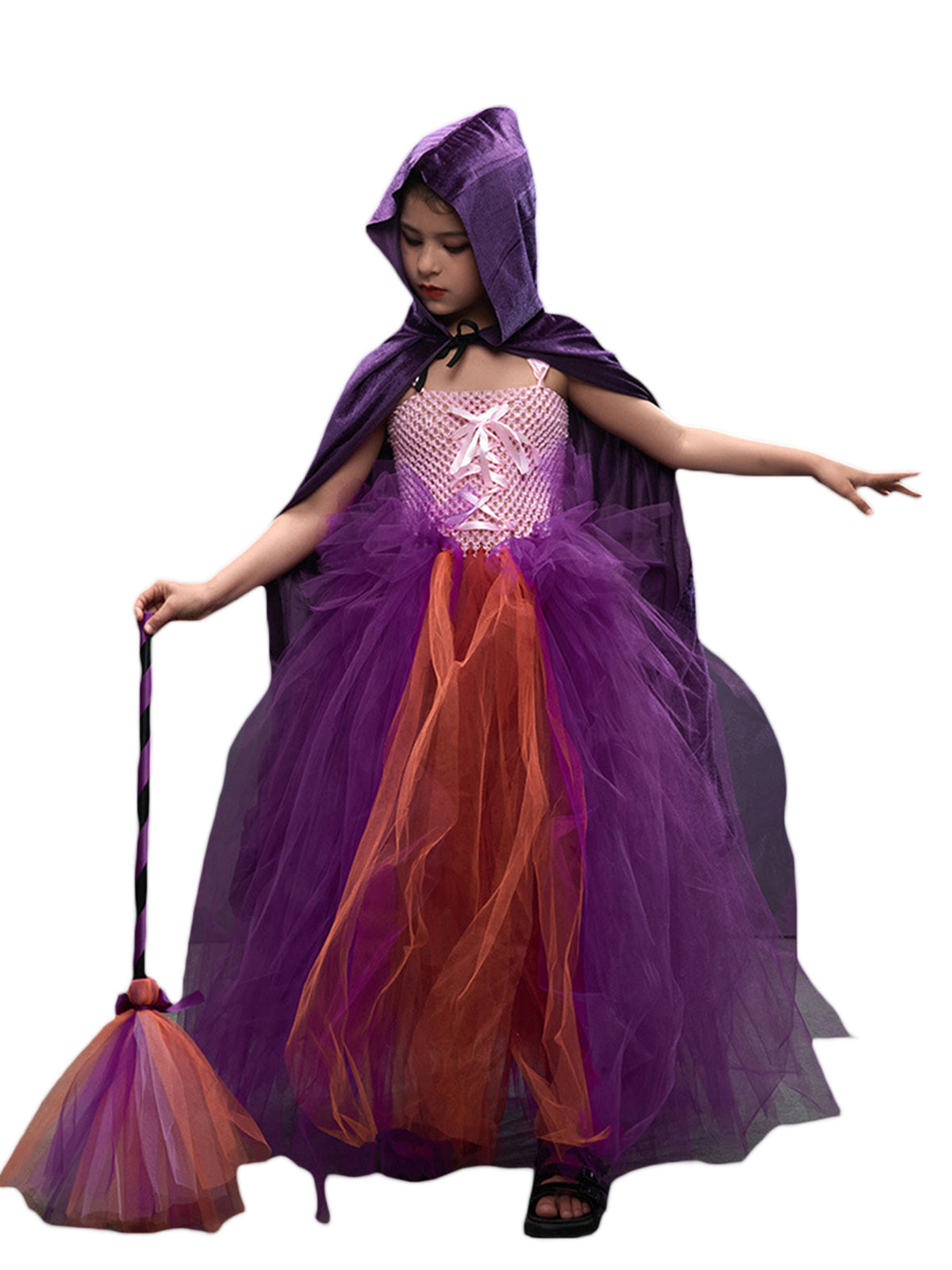 Halloween Witch Costume Slip Dress Headwear Cloak Besom U2363