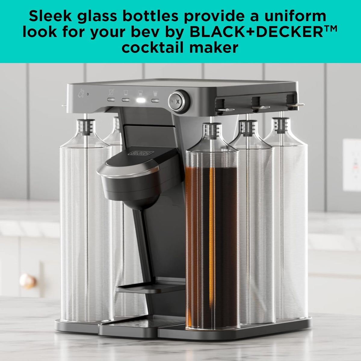 Cocktail Maker Machine, Bar Mat, and Glass Liquor Dispenser Bottles C25680