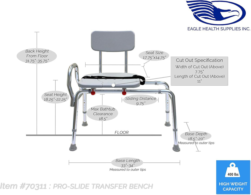 Bathtub Transfer Bench and Sliding Shower Chair with Cut Out L586385