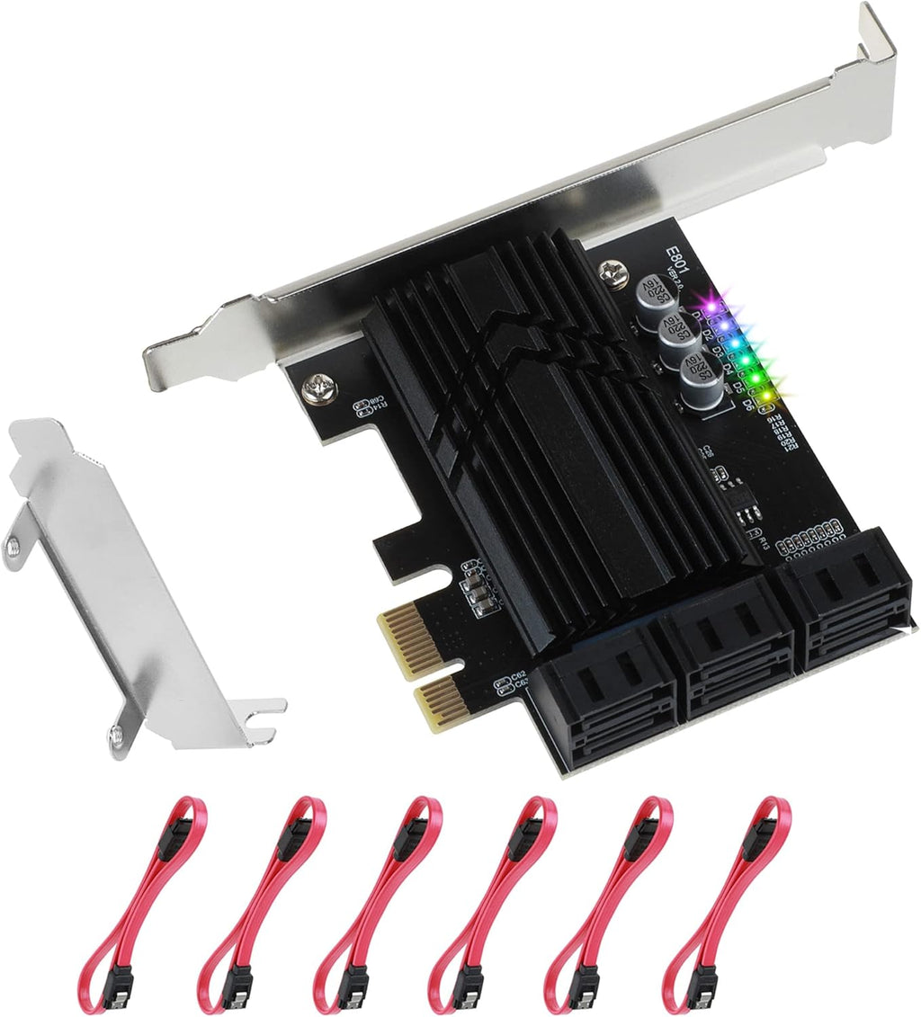 PCIe X4 6 Ports SATA III Expansion Card 6 Gbps with 6 SATA Cables T35794