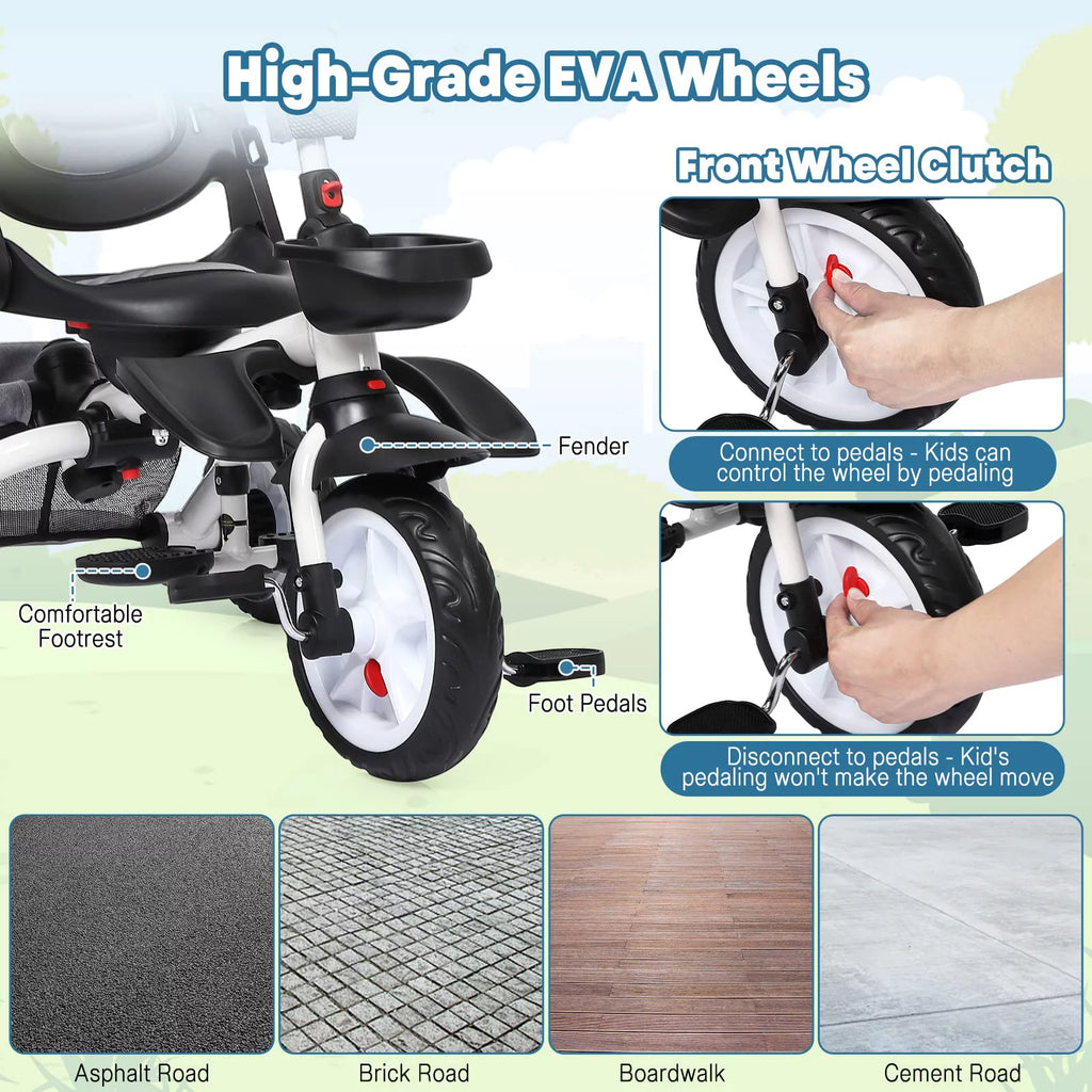 Folding Toddler Tricycle with Adjustable Canopy and Storage U275023