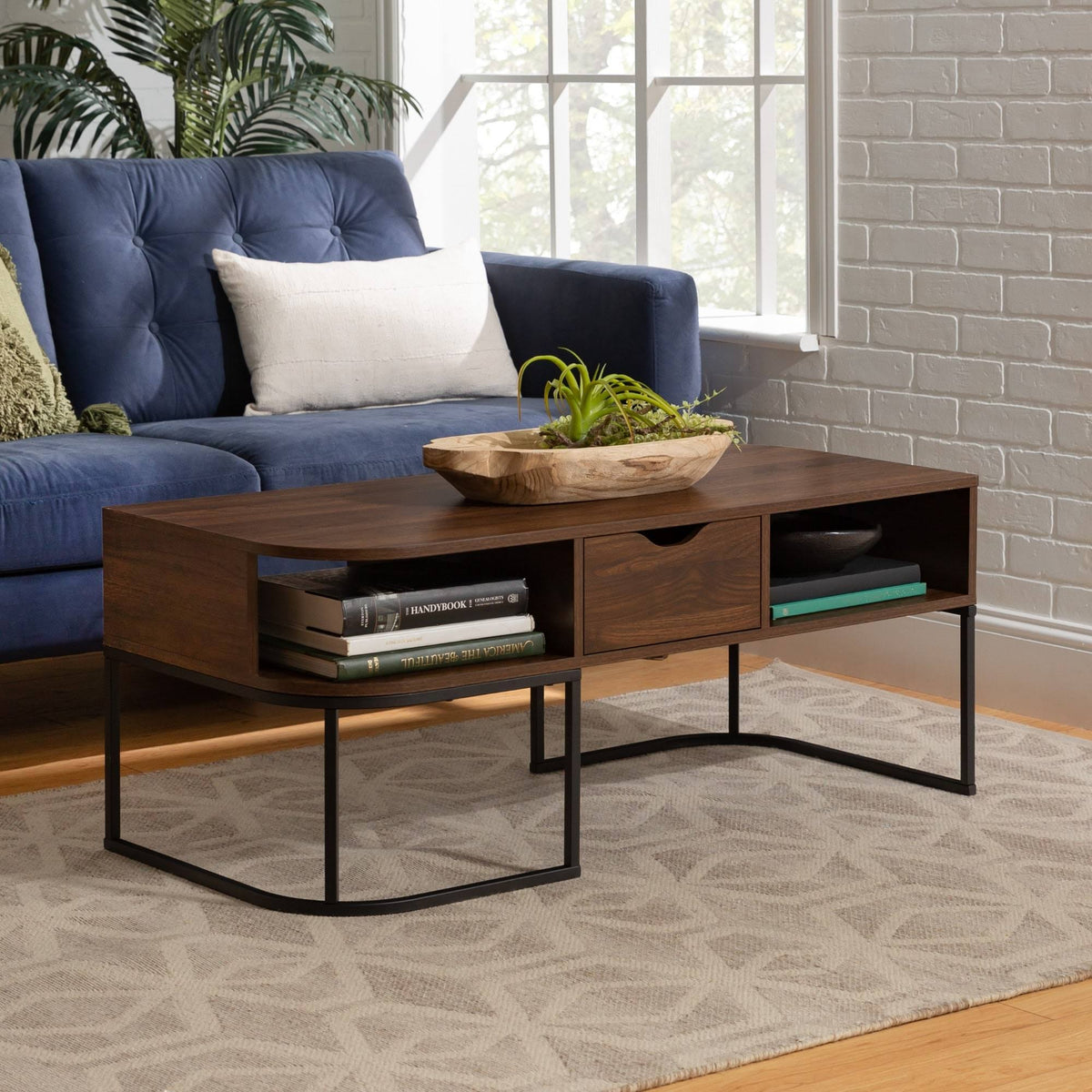 1-Drawer Curved Coffee Table Dark Walnut G58241