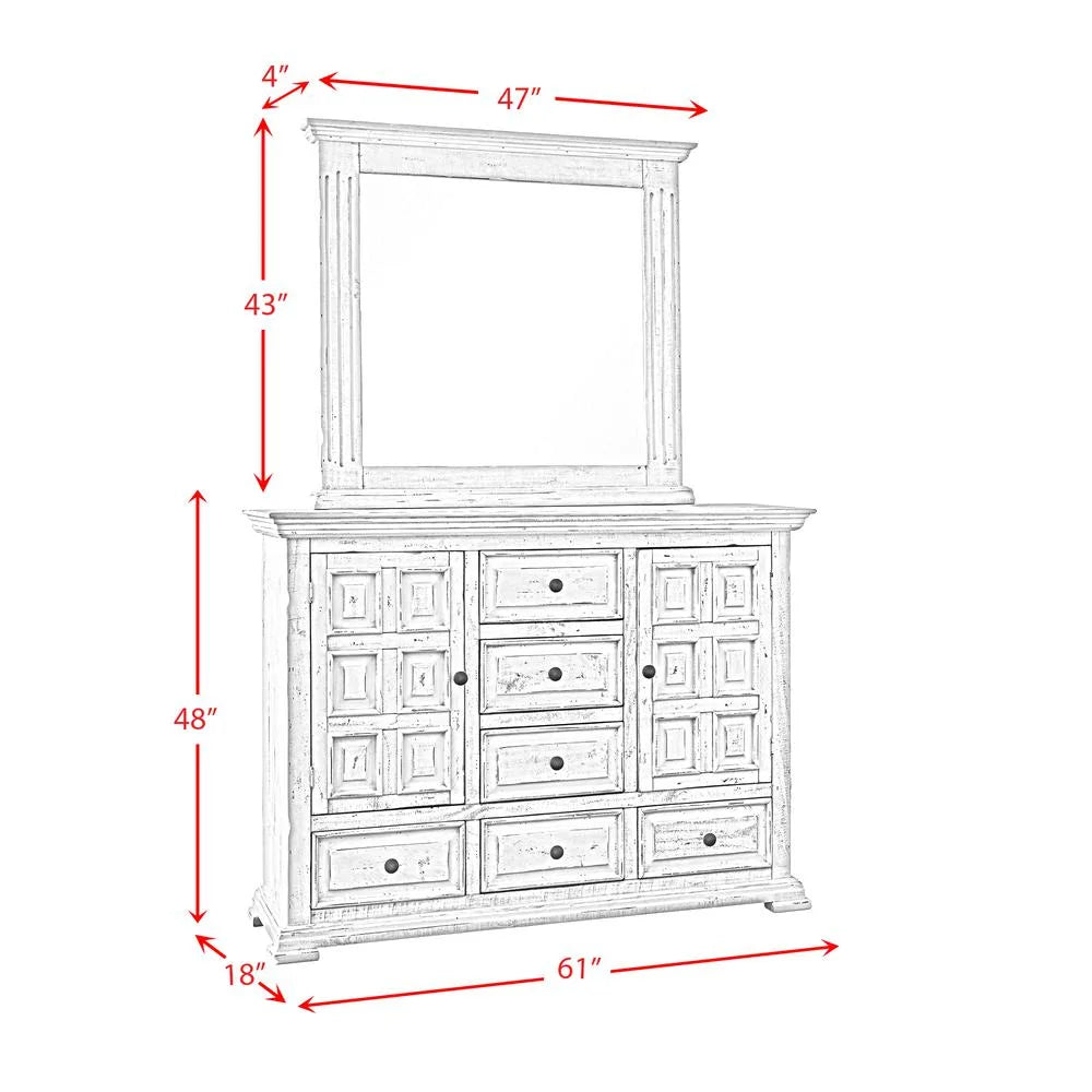 White 6 Drawer Wood Dresser and Mirror Set D51884