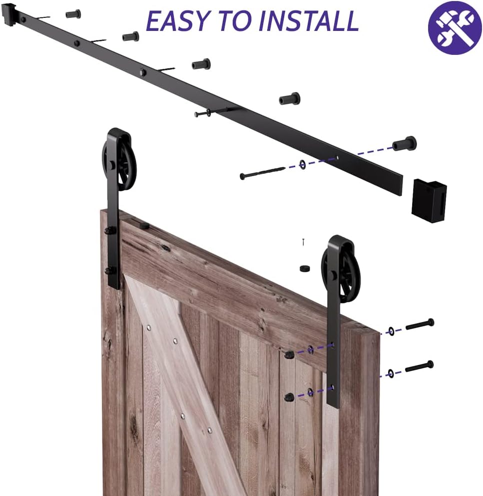 6FT Sliding Barn Door Hardware Track Kit Black Pack of 2 L2125
