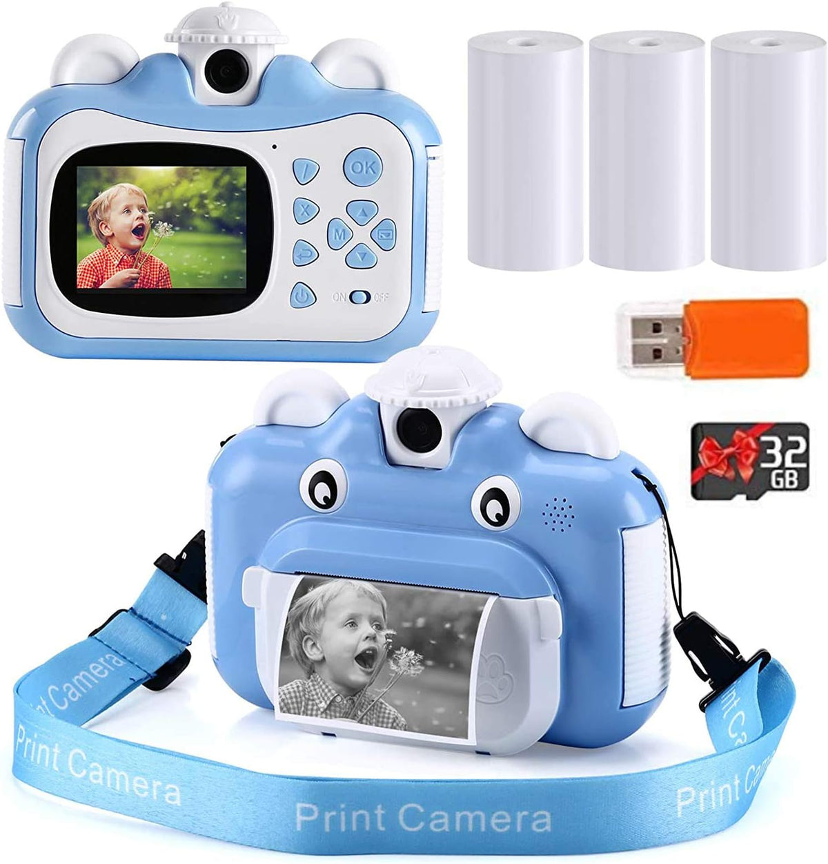 HD 1080p Photo Printing Digital Camera for Kids, 3 Print Paper and 32GB Card, Pack of 2 Y49512
