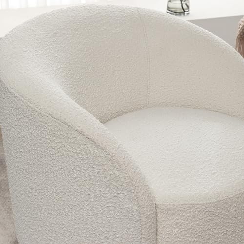 Cream Boucle Swivel Barrel Chair with Round Ottoman Set J88876