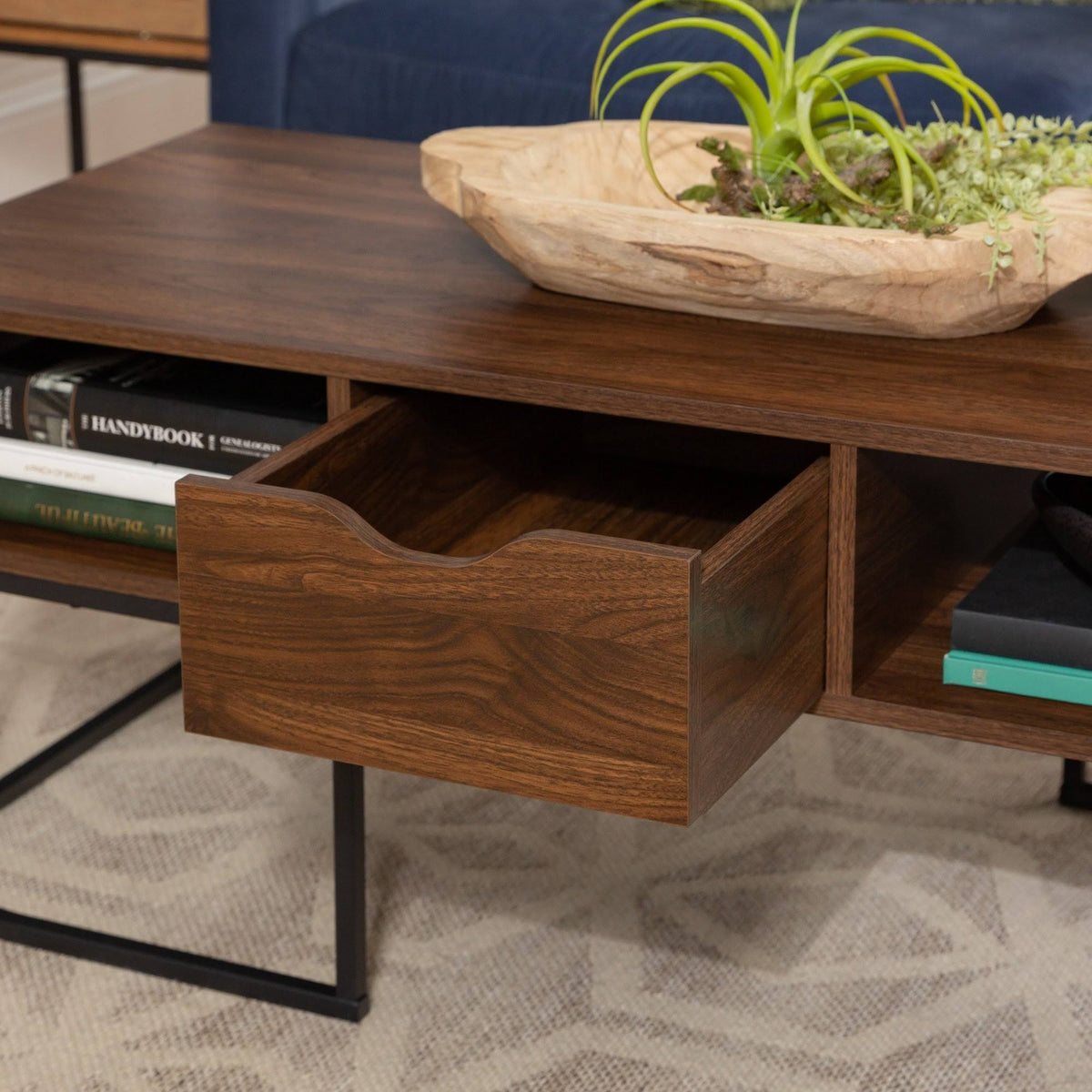 1-Drawer Curved Coffee Table Dark Walnut G58241