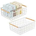 Matte White/Natural Metal Wire Organizer Basket with Bamboo Handles, 2 Pack Q58943