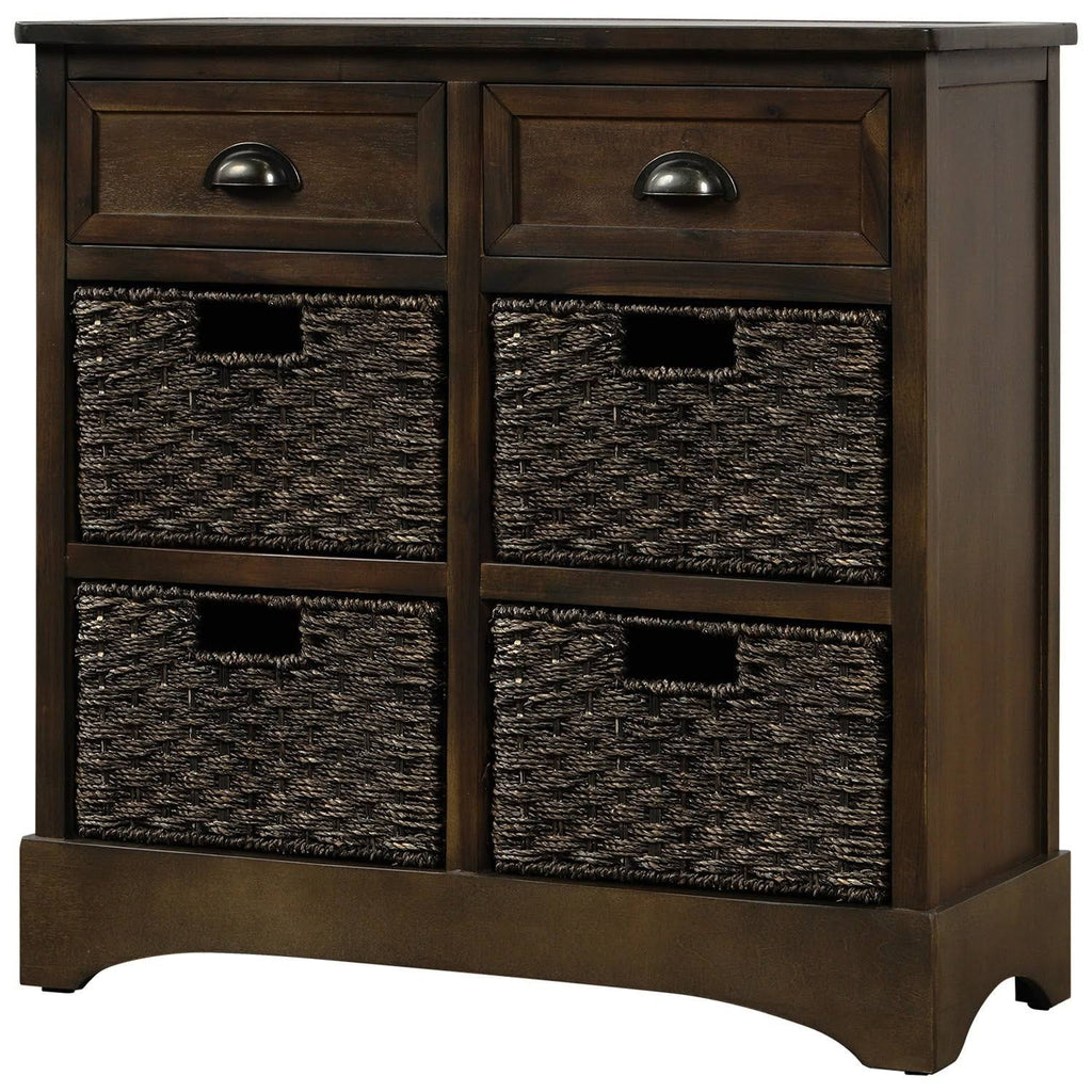 Rustic Storage Cabinet with 2 Drawers and 4 Fabric Basket I8692