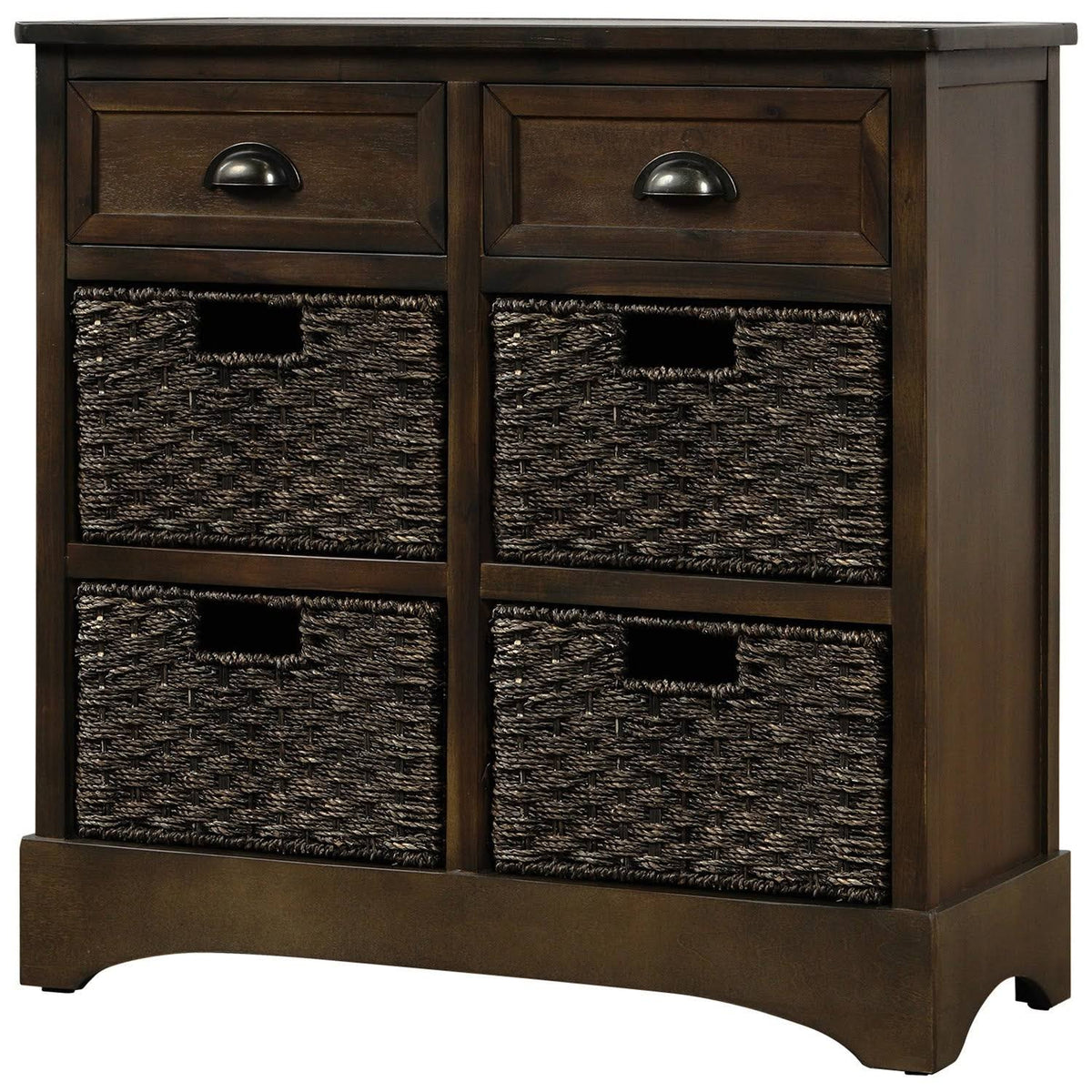 Rustic Storage Cabinet with 2 Drawers and 4 Fabric Basket I8692
