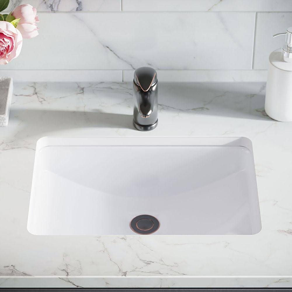 White Undermount Bathroom Sink with Pop-Up Drain A30758