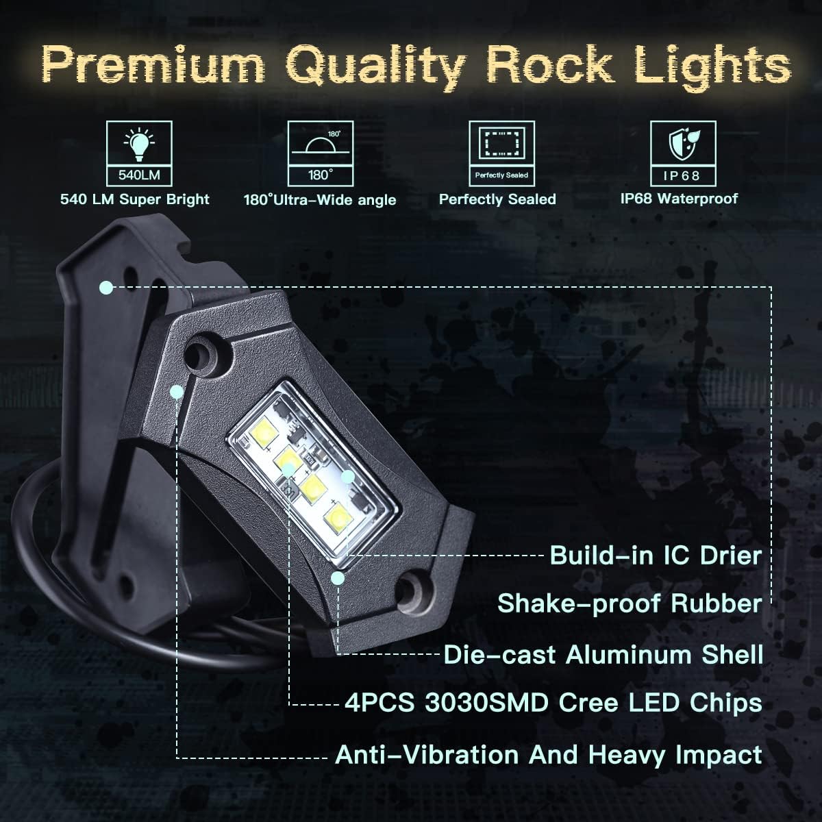 White 8Pods IP68 Waterproof LED Rock Lights Q616