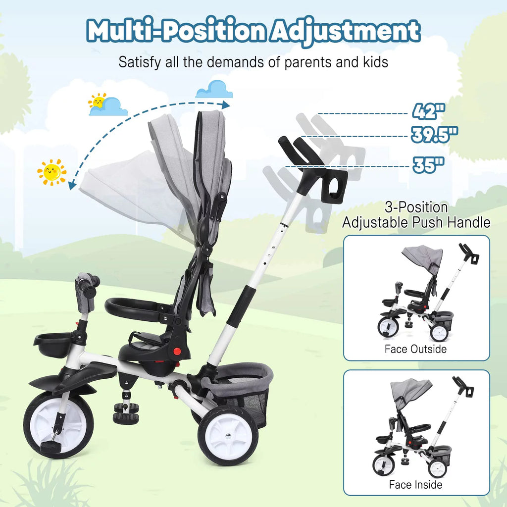Folding Toddler Tricycle with Adjustable Canopy and Storage U275023