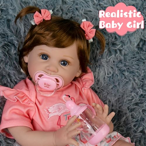 22 inch Lifelike Reborn Baby Doll with Feeding Toy Accessories Set F1624