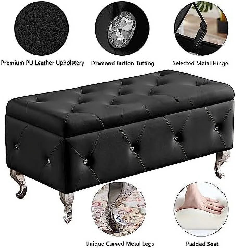 Grey Velvet Ottoman Bench with Metal Legs L809
