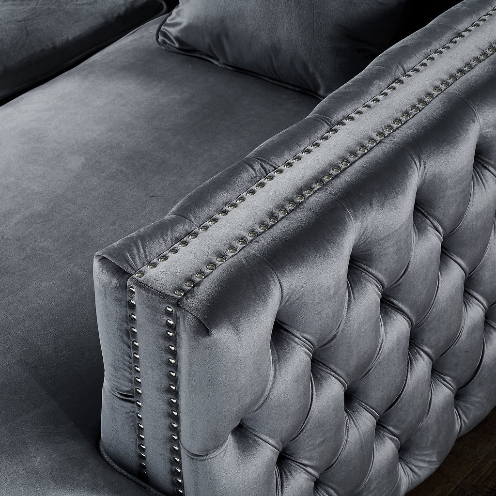 Grey Velvet Corner Sectional Sofa B46120