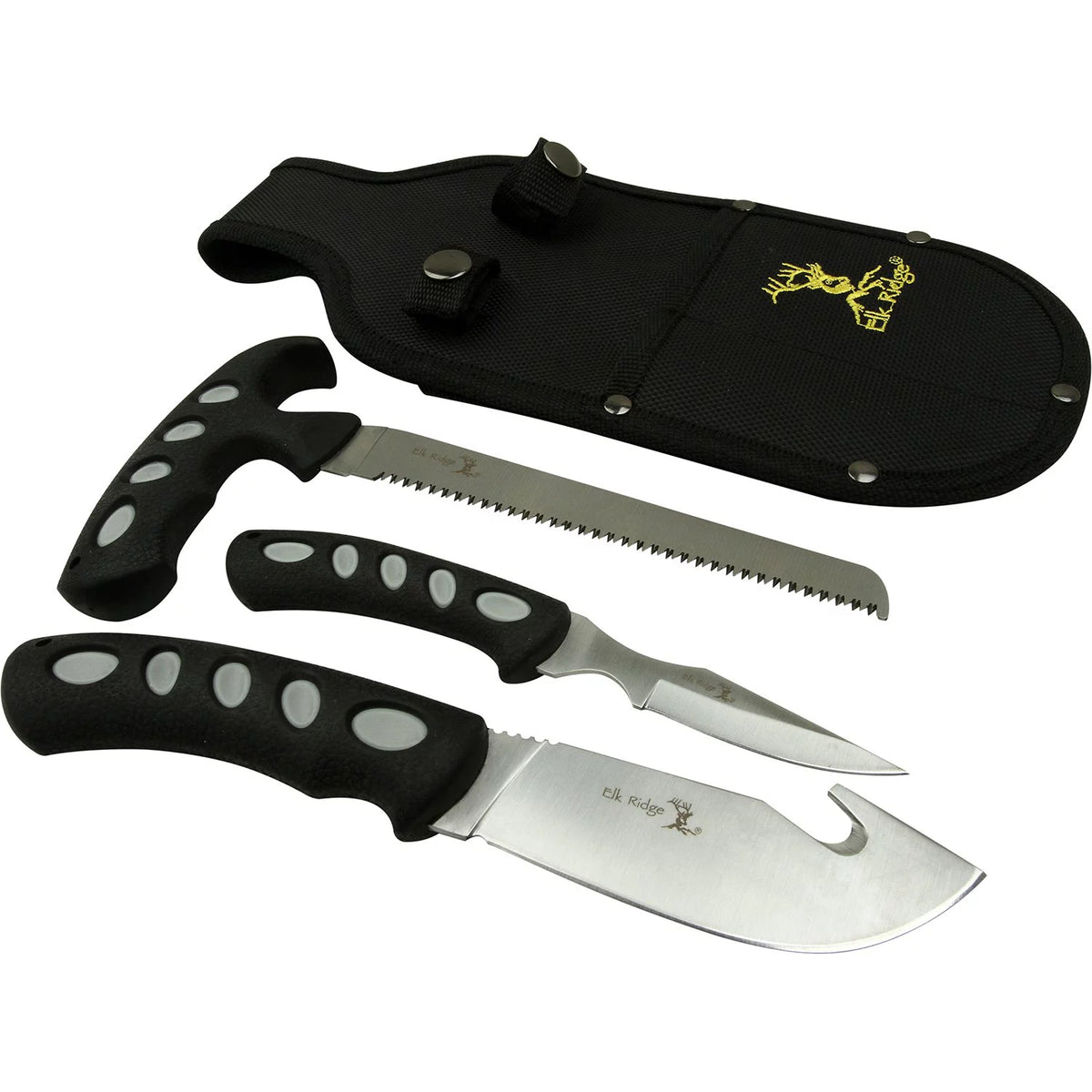 3-PC Hunting Knife Set Stainless Steel Blades Black Nylon Fiber Handles A462694