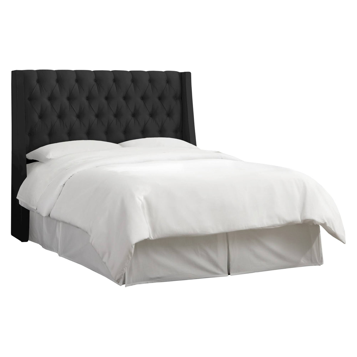 California King Tufted Wingback Headboard Faux Silk Black J470672