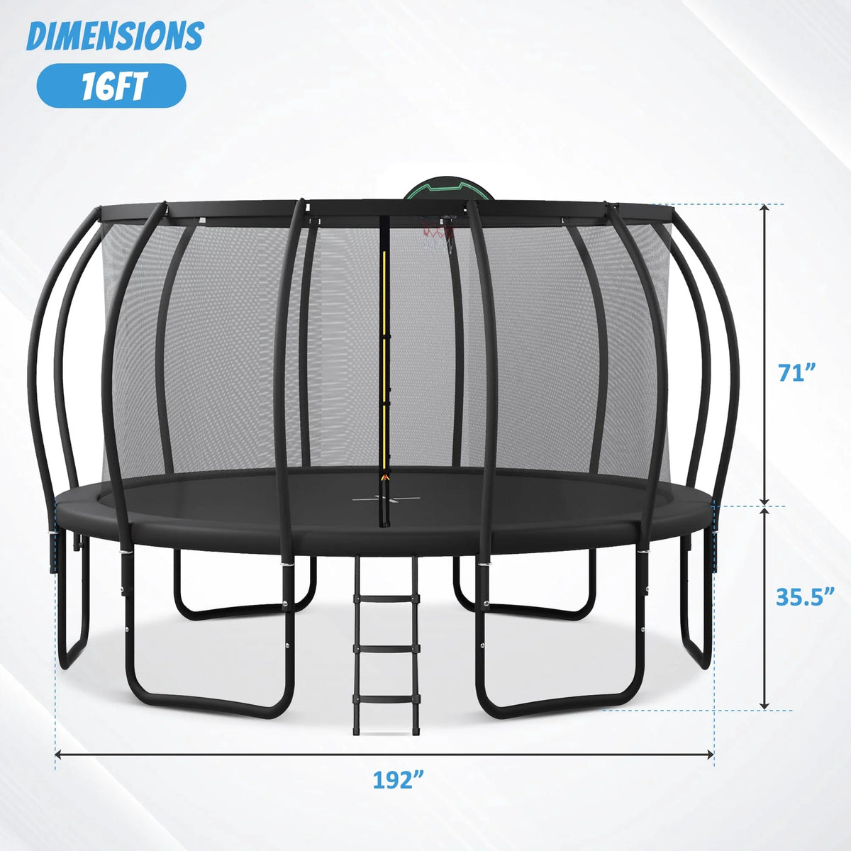 12FT-16FT Trampoline with Enclosure, Basketball Hoop, Wind Stakes I966