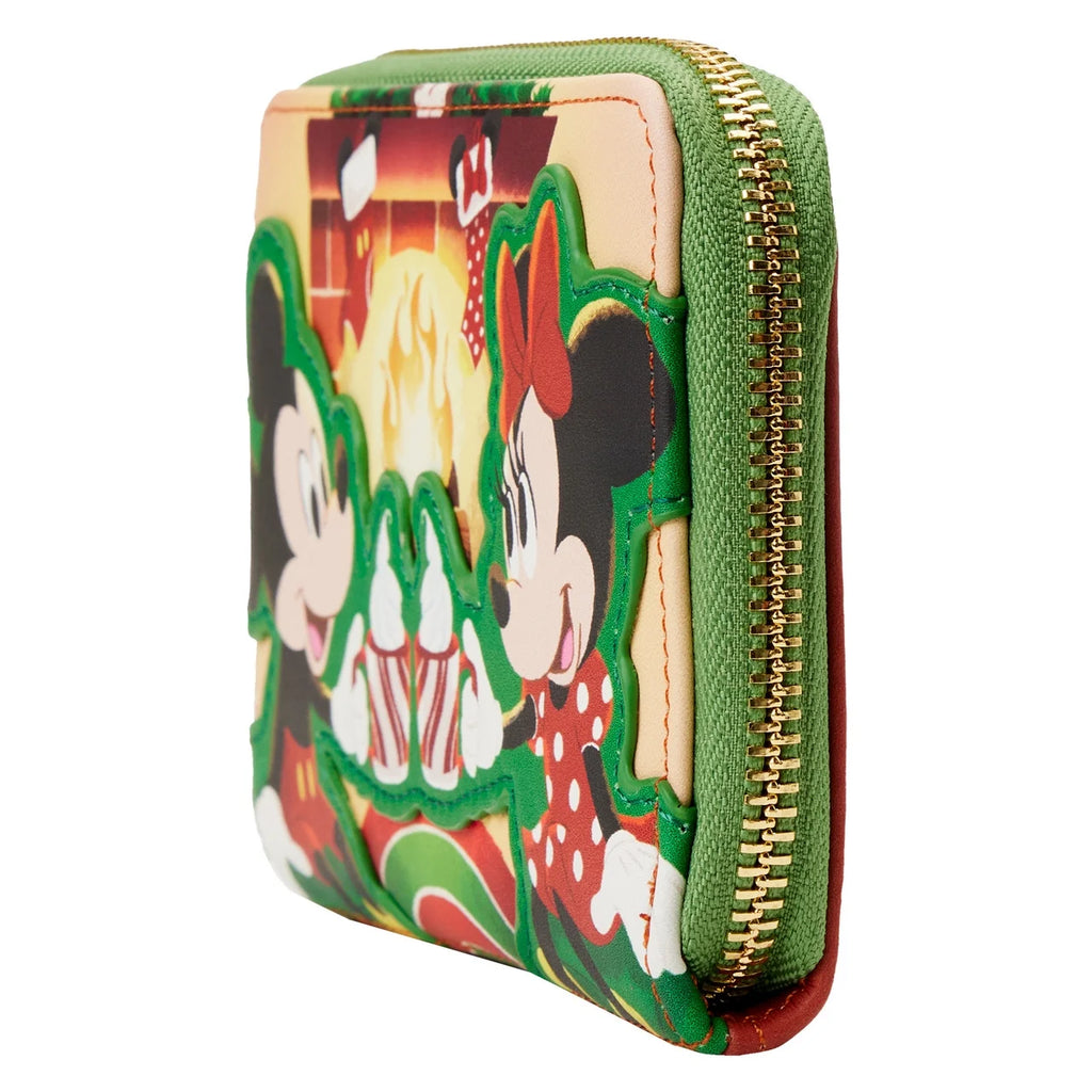 Disney Mickey & Minnie Hot Cocoa Fireplace Christmas Zip Around Wallet U3046