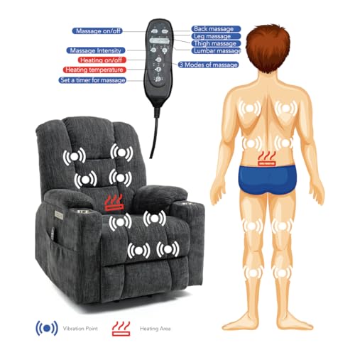 Grey Power Lift Recliner Chair with Massage and Heat H4625