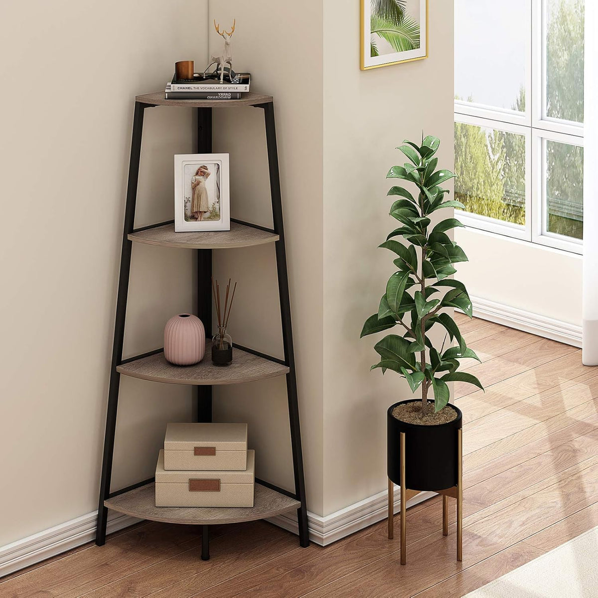 Grey 4 Shelves Corner Bookcase K646724
