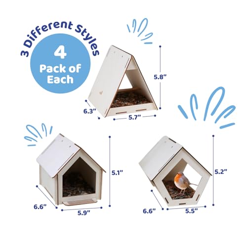 12 Wooden Bird House Kits with Paint Strips, Brushes, Stickers and Strings S57872