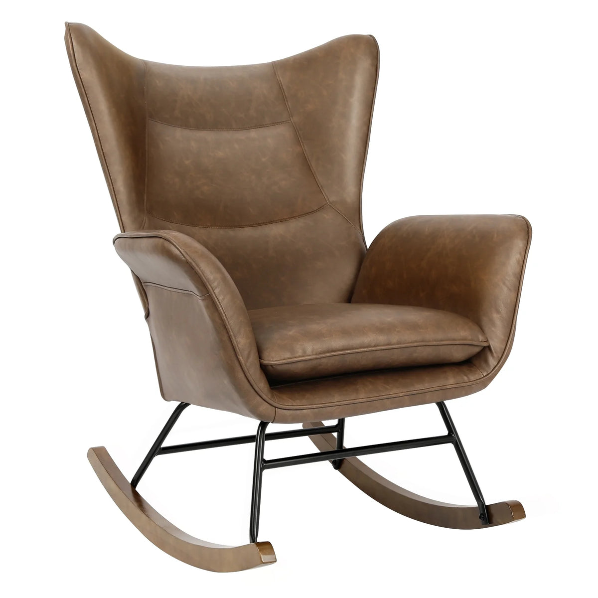 Brown PU Leather Rocker Glider Chair with Wooden Base I740001
