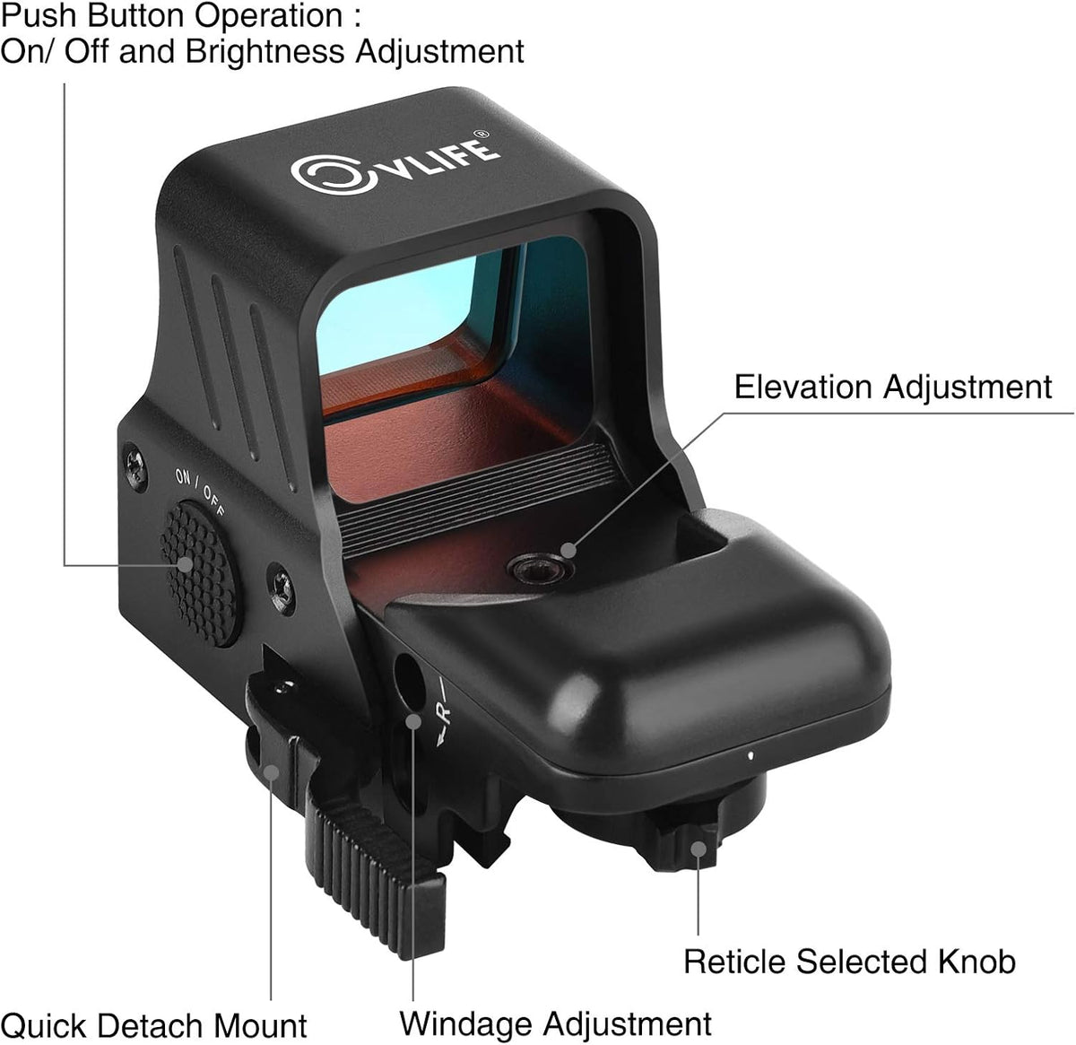 1x22x33 Red Dot Sight 4 Reticles Reflex Sight with Quick Detach Mount K959562