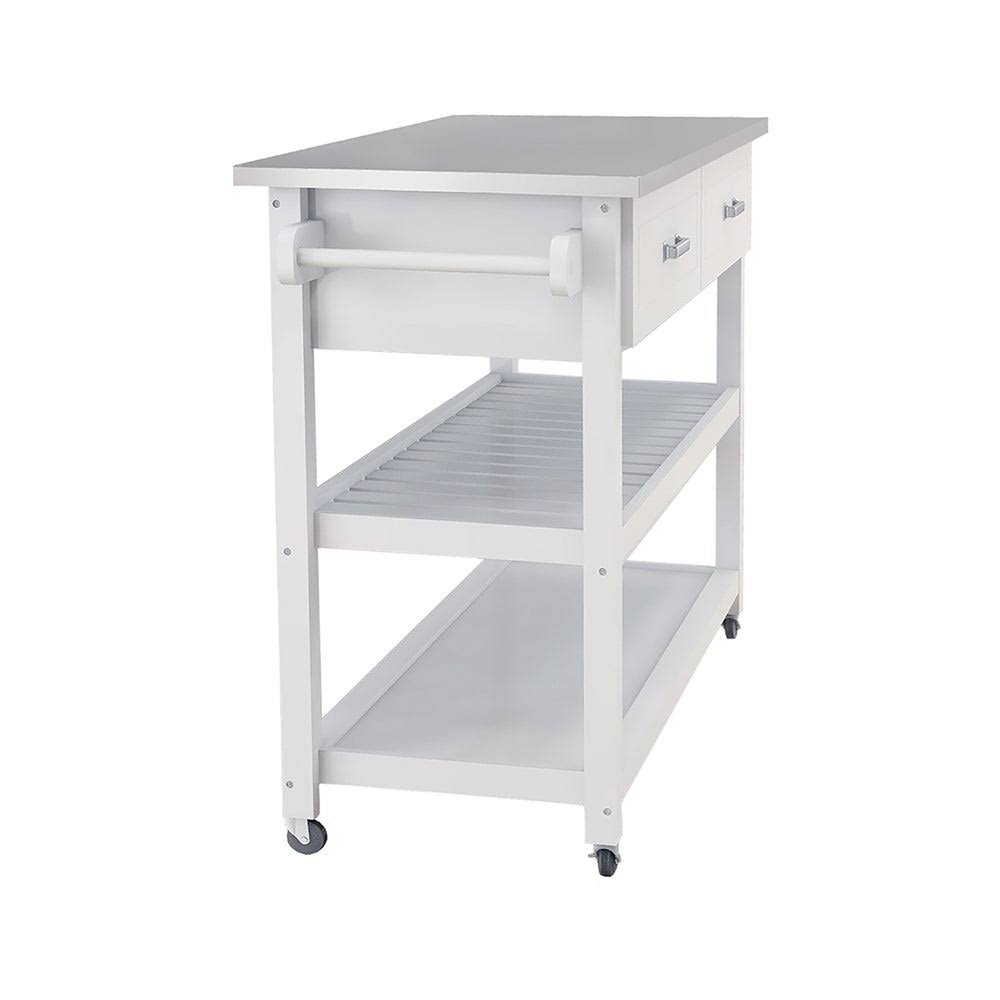 White Stainless Steel Kitchen Cart with Two Drawers I256363