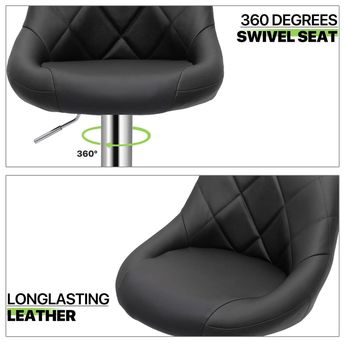 Set of 2 Faux Leather Adjustable Black Swivel Bar Stools with Backrest G202793