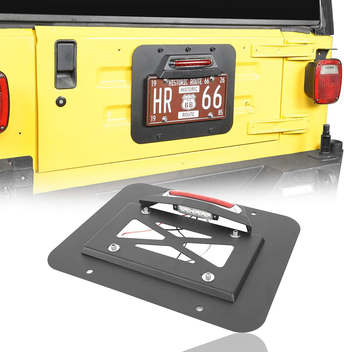 Spare Tire Delete License Plate Relocation Kit with Third Brake Light for Jeep Wrangler TJ X985