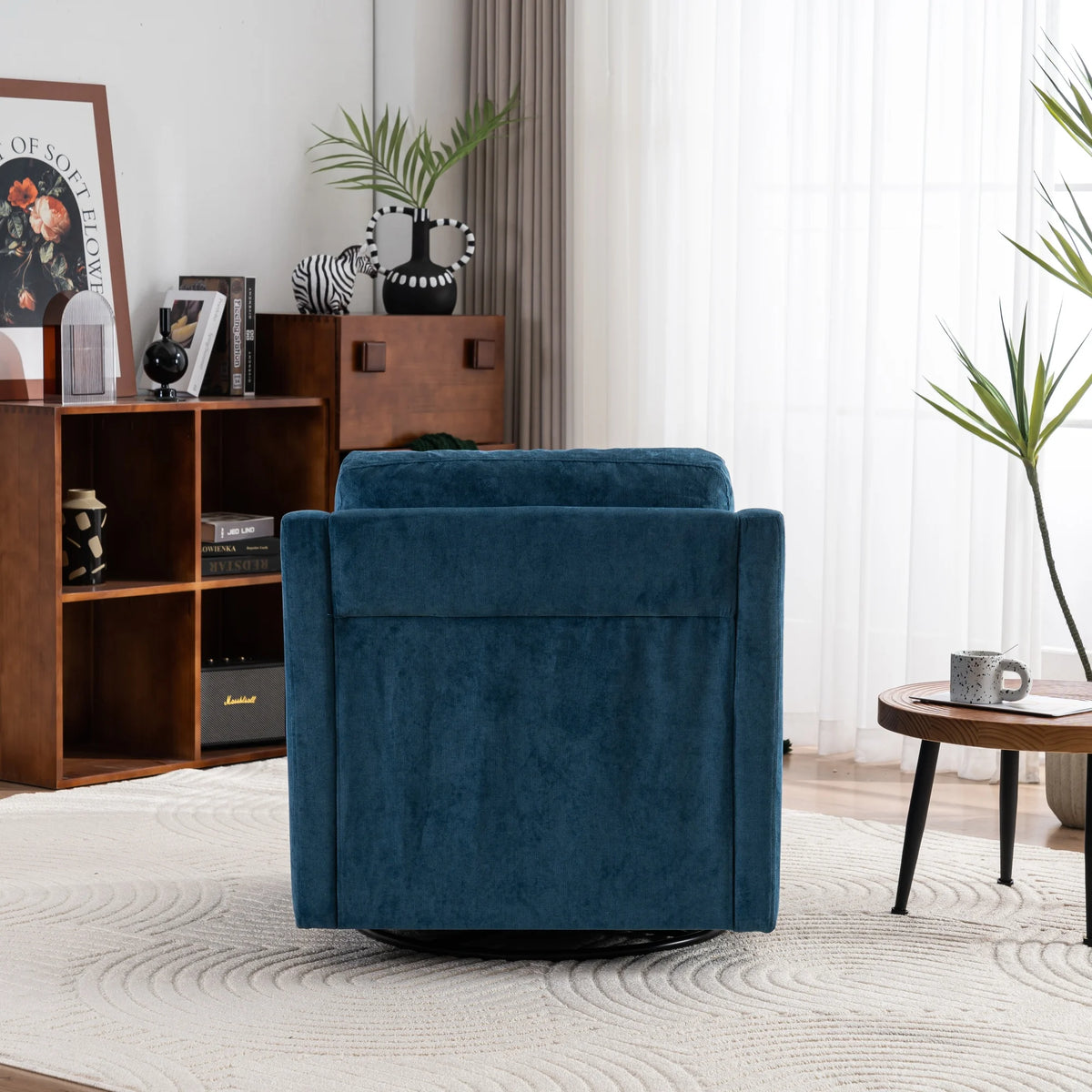 Large Navy Blue Linen Fabric Swivel Armchair S928940