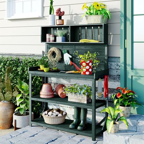 Light Brown Fir Wood Potting Bench with Drawers and Storage Shelves S737645