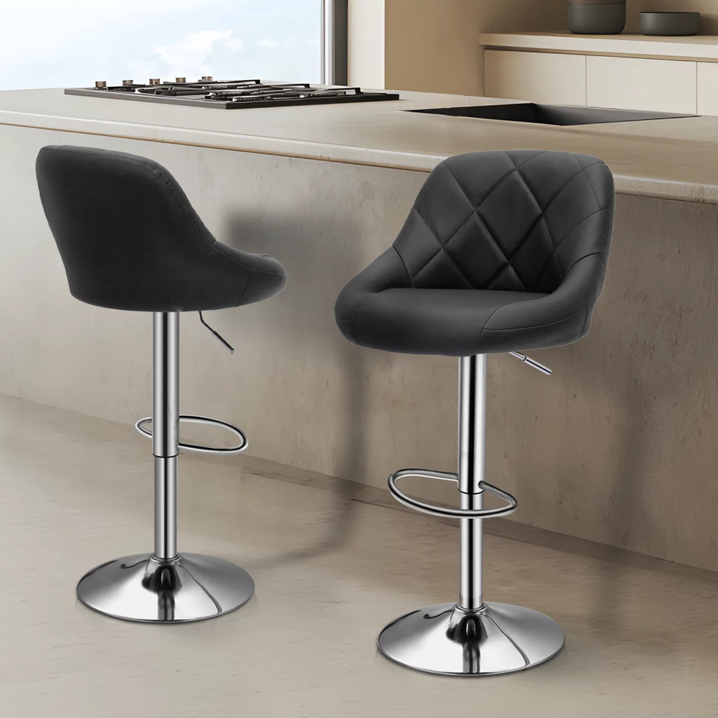 Set of 2 Faux Leather Adjustable Black Swivel Bar Stools with Backrest G202793