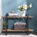 Rustic Wood and Metal Bookshelves, 2 Tier Steel Frame Shelf Q792391