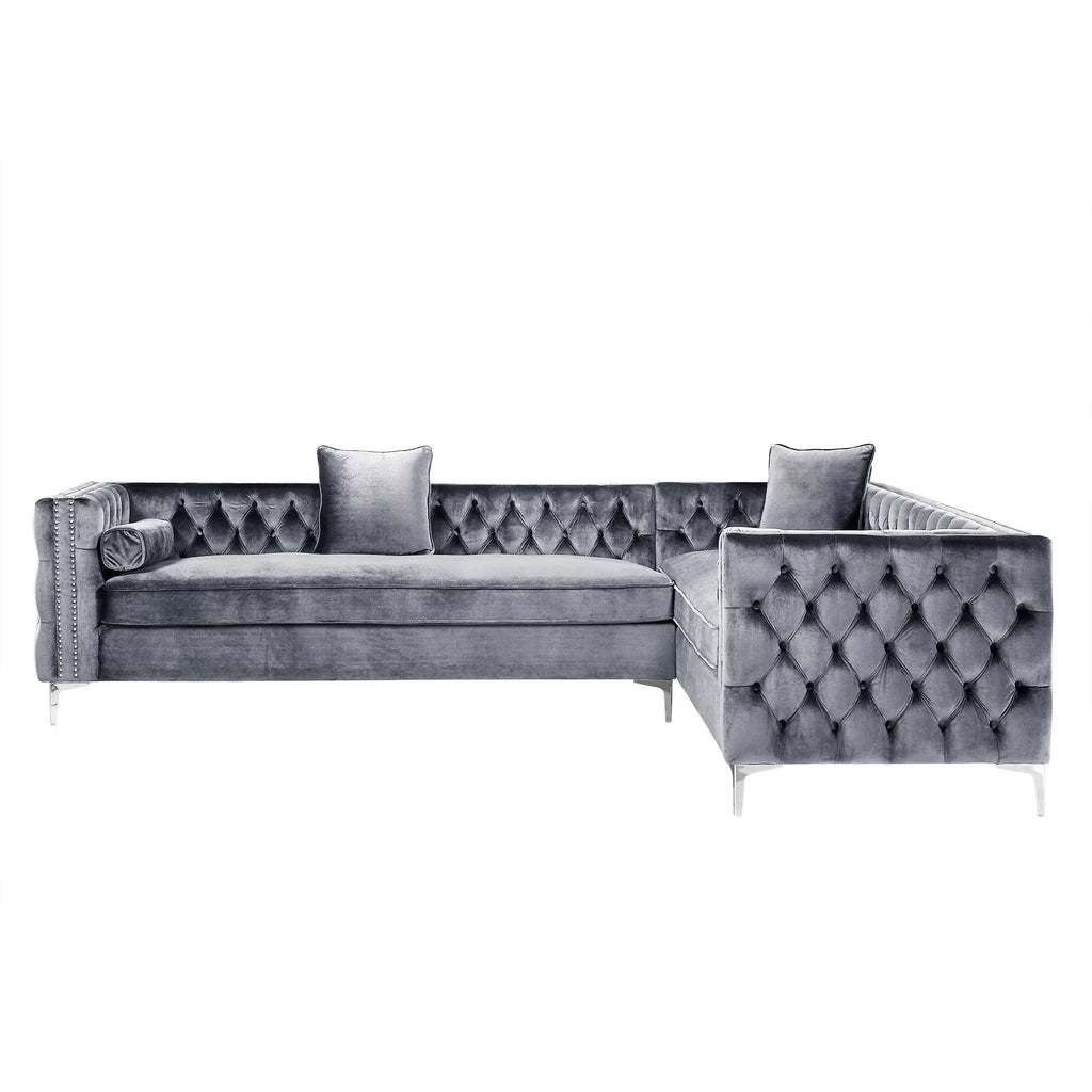 Grey Velvet Corner Sectional Sofa B46120