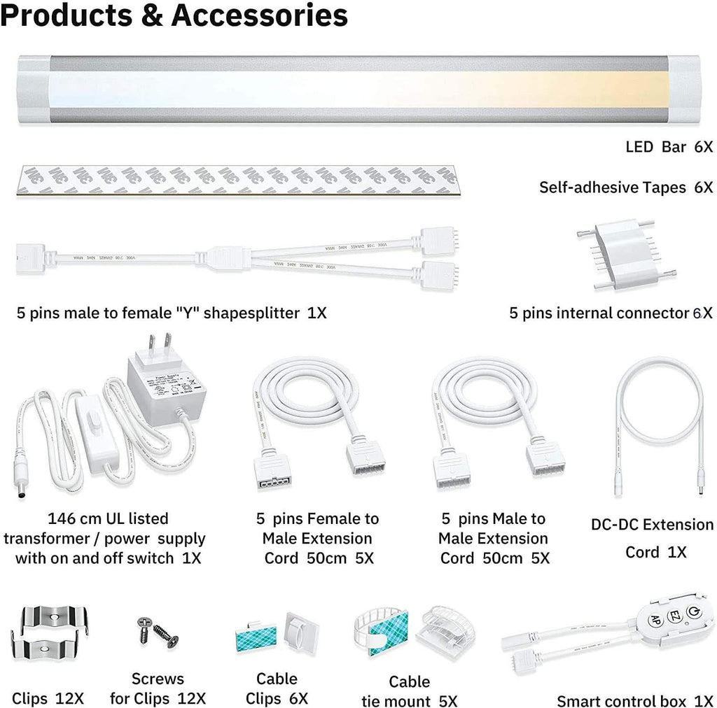 LED Smart Under Cabinet Lights 2700K to 6500K 6 Lights Bar Kit U435749