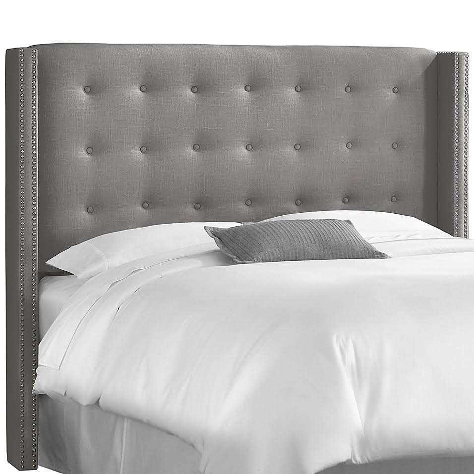 California King Nail Button Tufted Wingback Headboard in Grey G1960